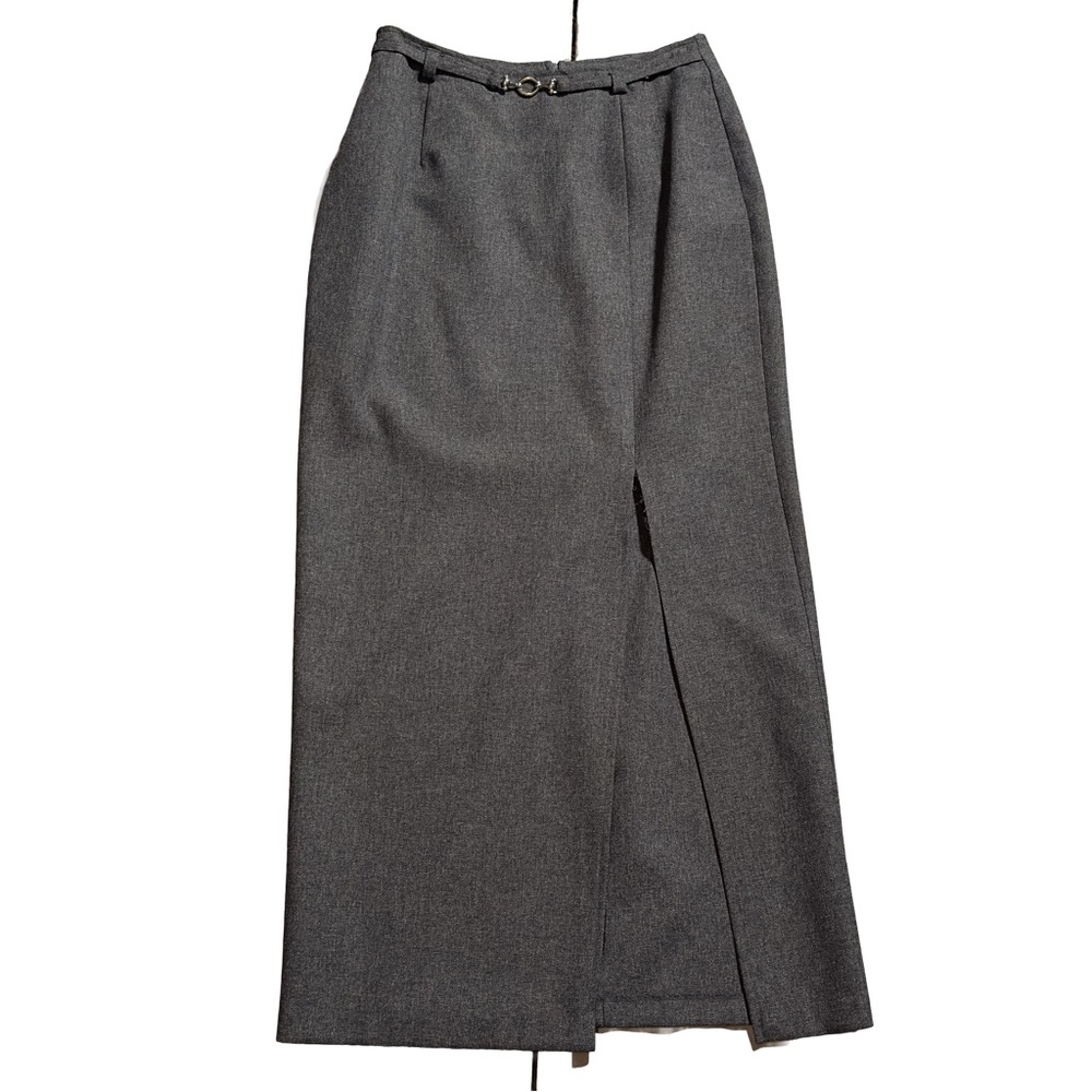 Danielle B grey maxi skirt with belt and side slit office siren aesthetic